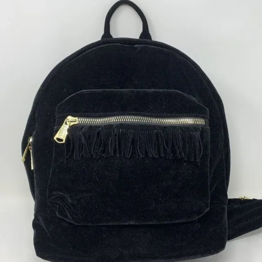 Aimee Kestenberg Black Velvet Fringe Backpack Purse/Handbag